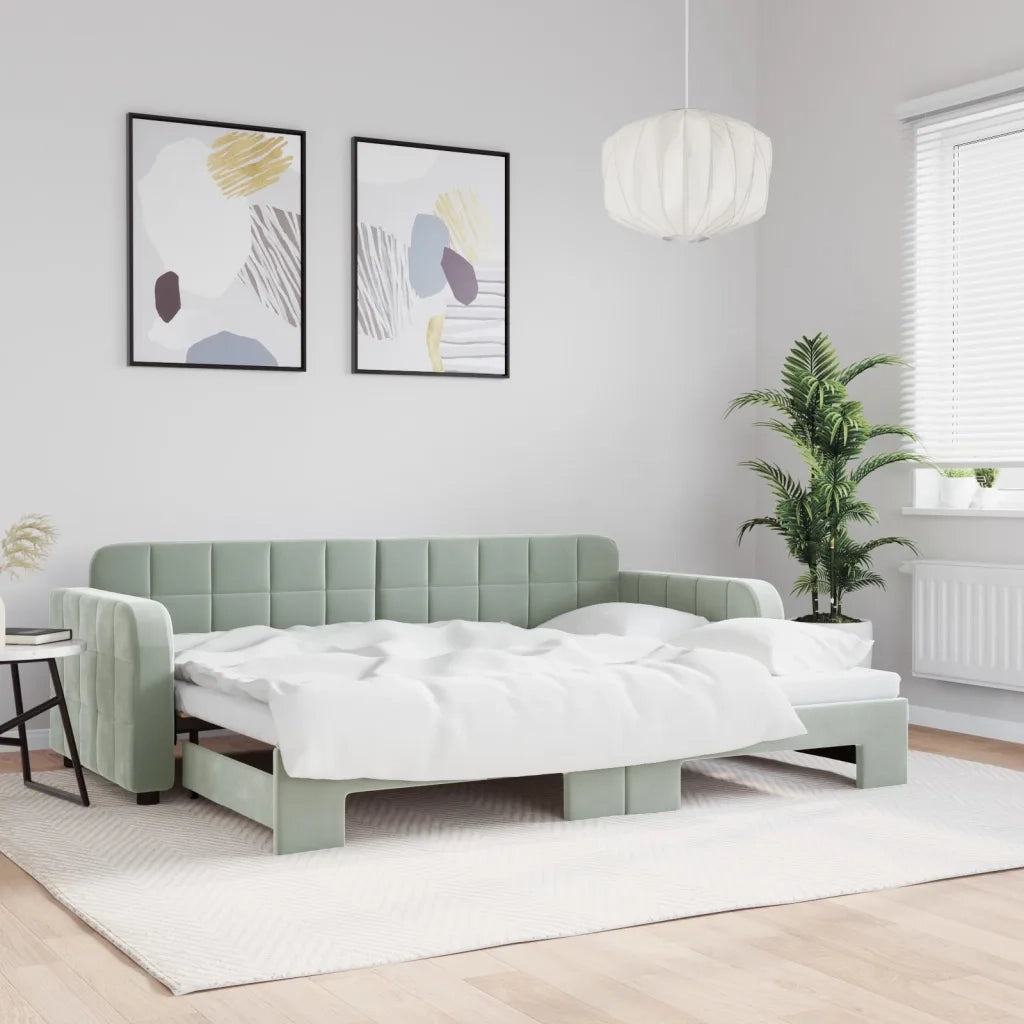 Divano letto | Sof¨¤ letto | Letto singolo Estraibile Grigio Chiaro 80x200 Velluto