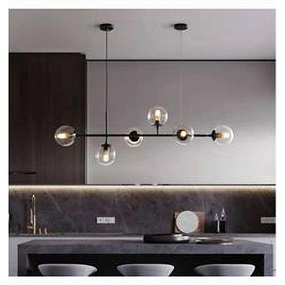 Trade Shop - Lampadario Sospensione 6 Sfere Attacco E27 In Vetro Lampada In Metallo Nero 71669 -