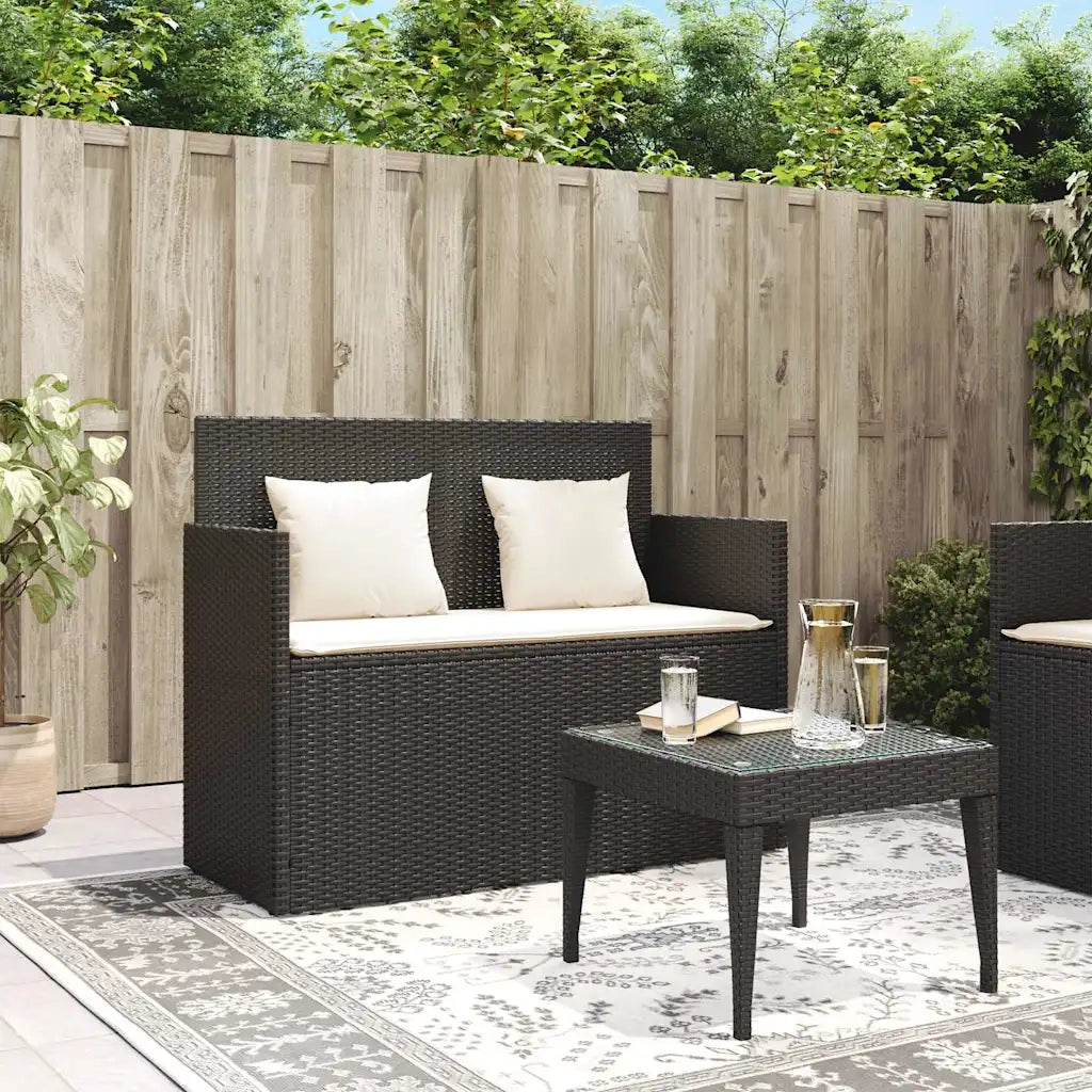 Panchina da Giardino | Panca da Giardino con Cuscini Nera in Polyrattan