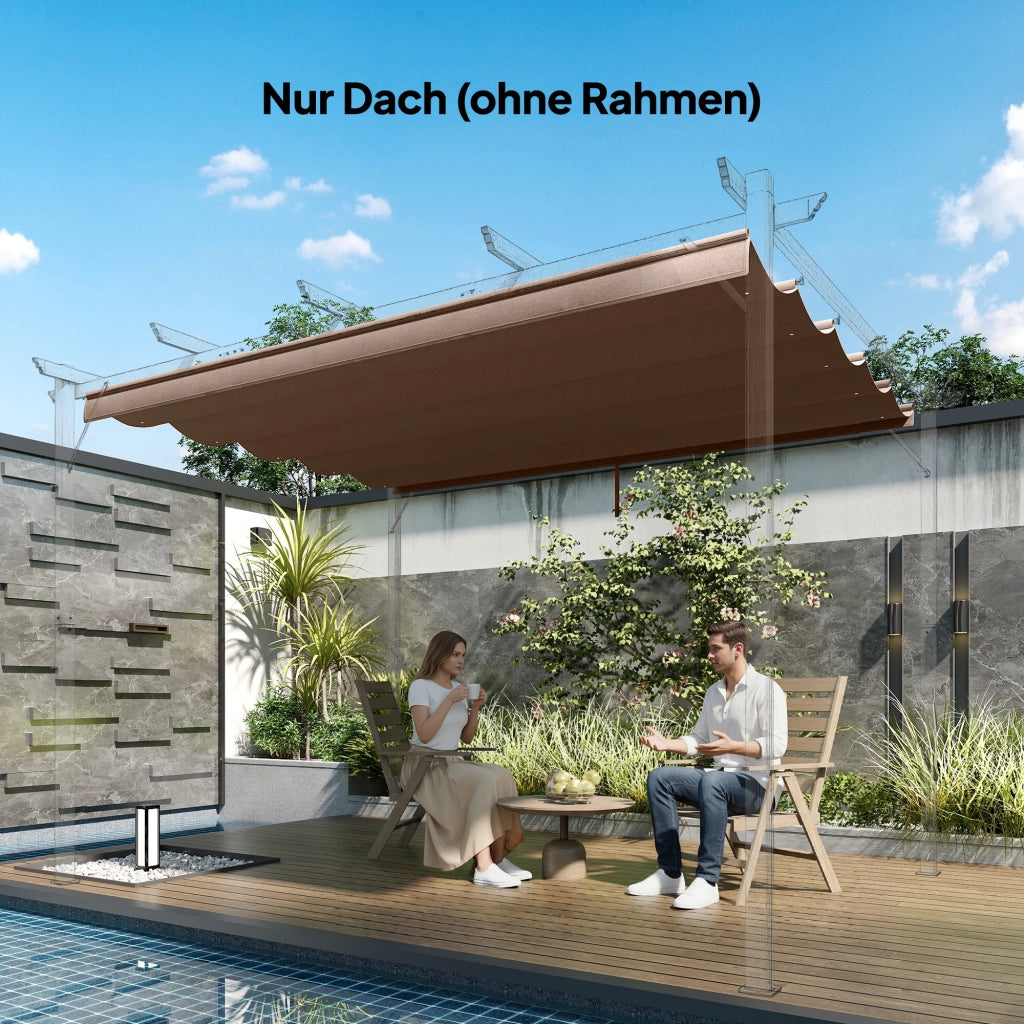 Tettoia Pergola Retrattile 4x3m ¨C zephmum ¨C Marrone, Polyester, 350x260cm