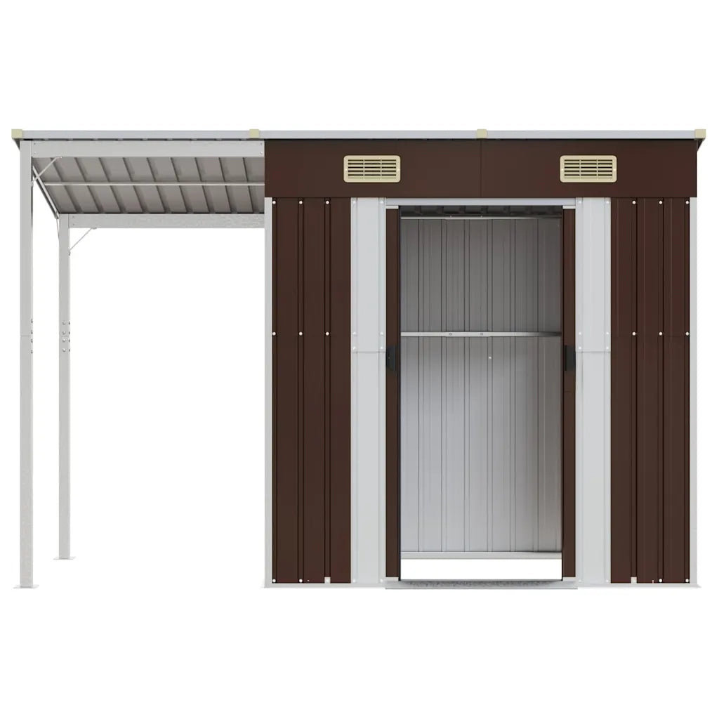 Capanno Giardino Tetto Esteso Marrone 277x107x181cm Acciaio 364527