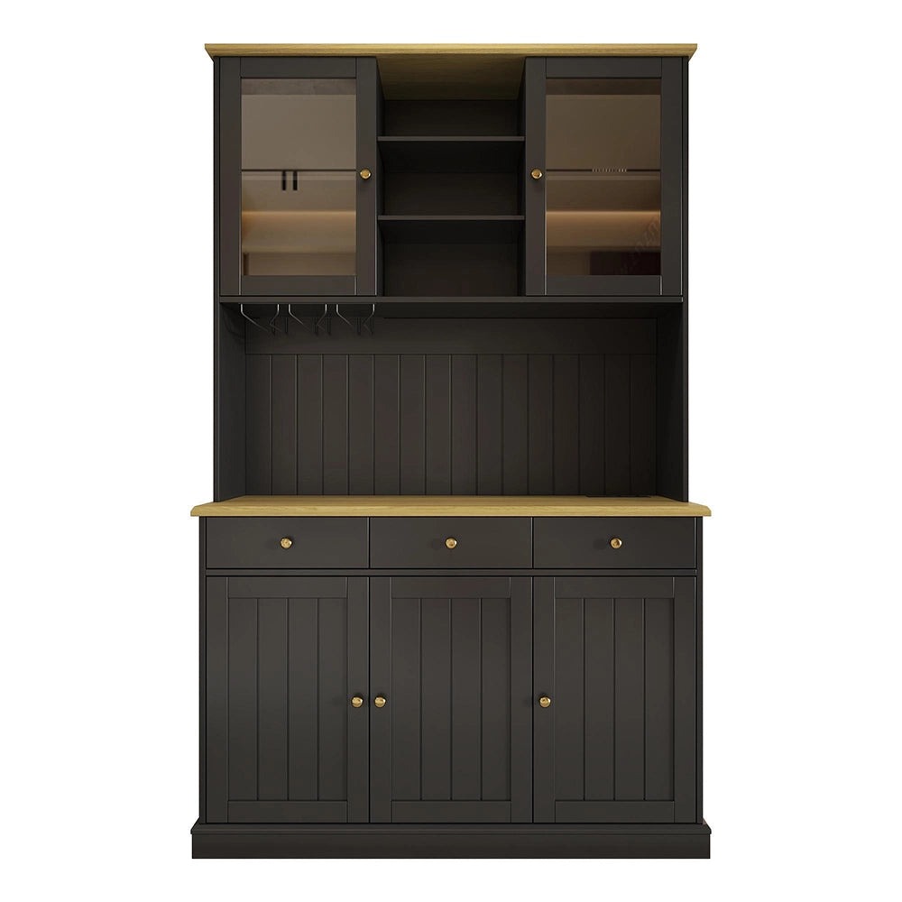 Credenza Xylo 120x40x191cm - Vetri, USB, Poign??es Nere/Dorate