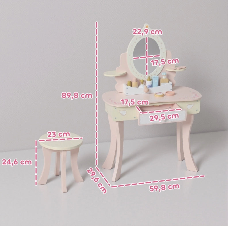 Toeletta per bambini 59,8 x 29,6 x 89,8 cm rosa - 2 in 1 con specchio rimovibile