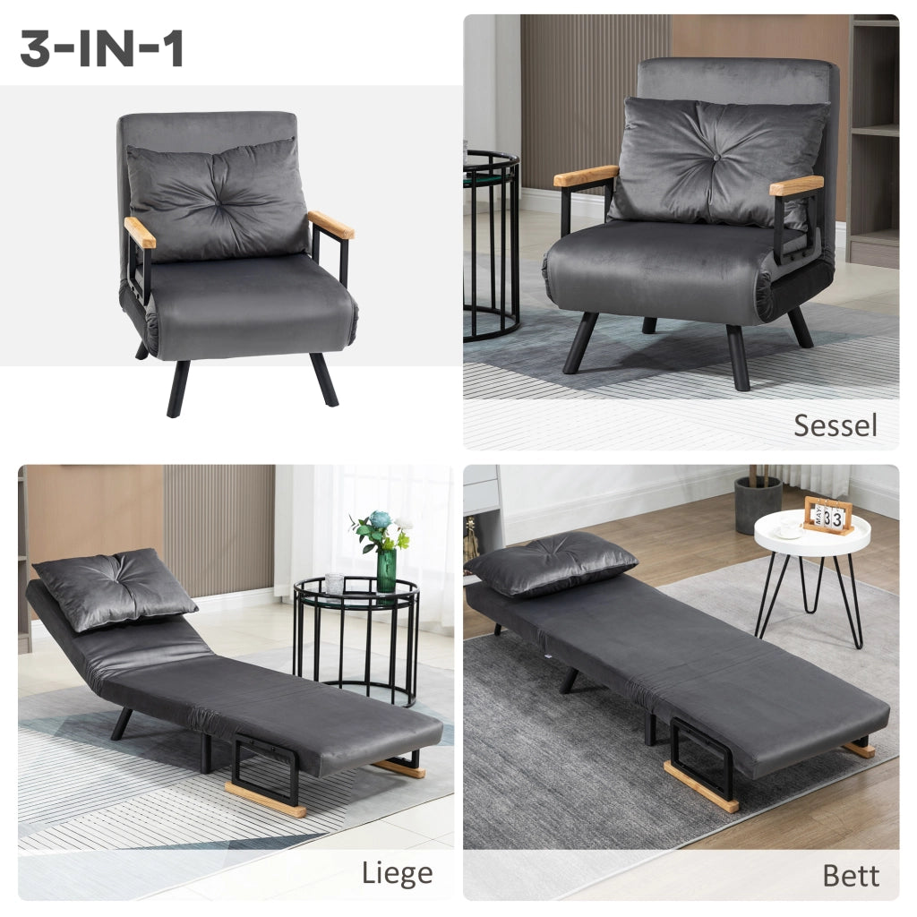POLTRONA LETTO Reclinabile 63x73x81 cm Grigio Scuro Effetto Velluto