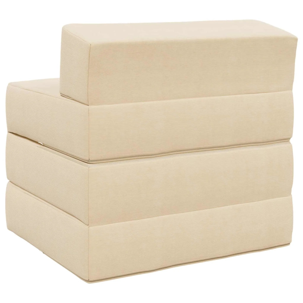 Divano Letto Pieghevole Crema 200 x 70 x 15 cm Tessuto in Cords 900014