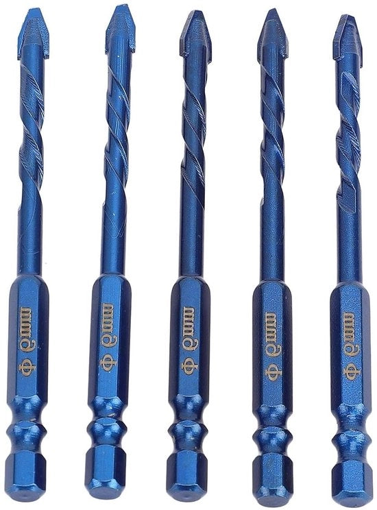 Set di Trapani Escentrici a 5 pezzi 6 mm - Testa Sghemba - Alta Durezza - Trapano a Sei Lobi - Set di Trapani Professionale per Calcestruzzo, Cemento e Legno