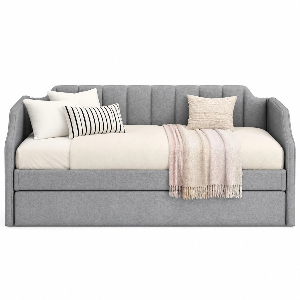 Letto Giorno Singolo Imbottito con Letto Estraibile 90x200 cm Grigio