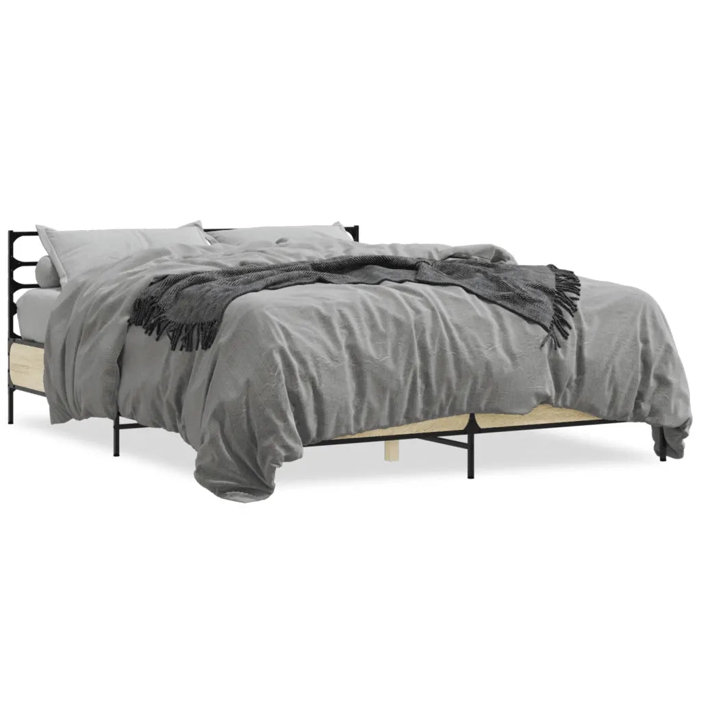 Letto matrimoniale | Letto per adulti | Giroletto Rovere Sonoma 150x200 cm in Legno Multistrato Metallo