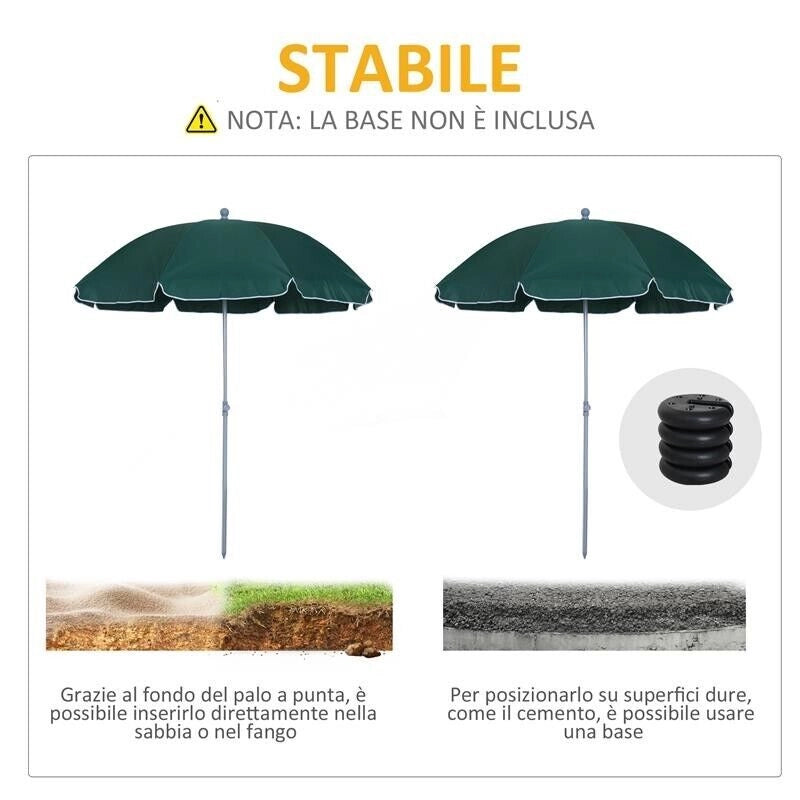 OMBRELLONE PORTATILE 220 CM CON TETTUCCIO INCLINABILE IN POLIESTERE VERDE SCURO