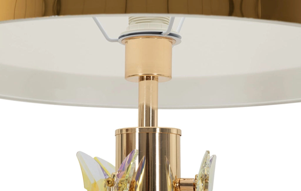 Lampada da Terra Gold Butterfly Ø45x157 cm in Ferro e Metallo e Tessuto e Vetro Oro e Bianco