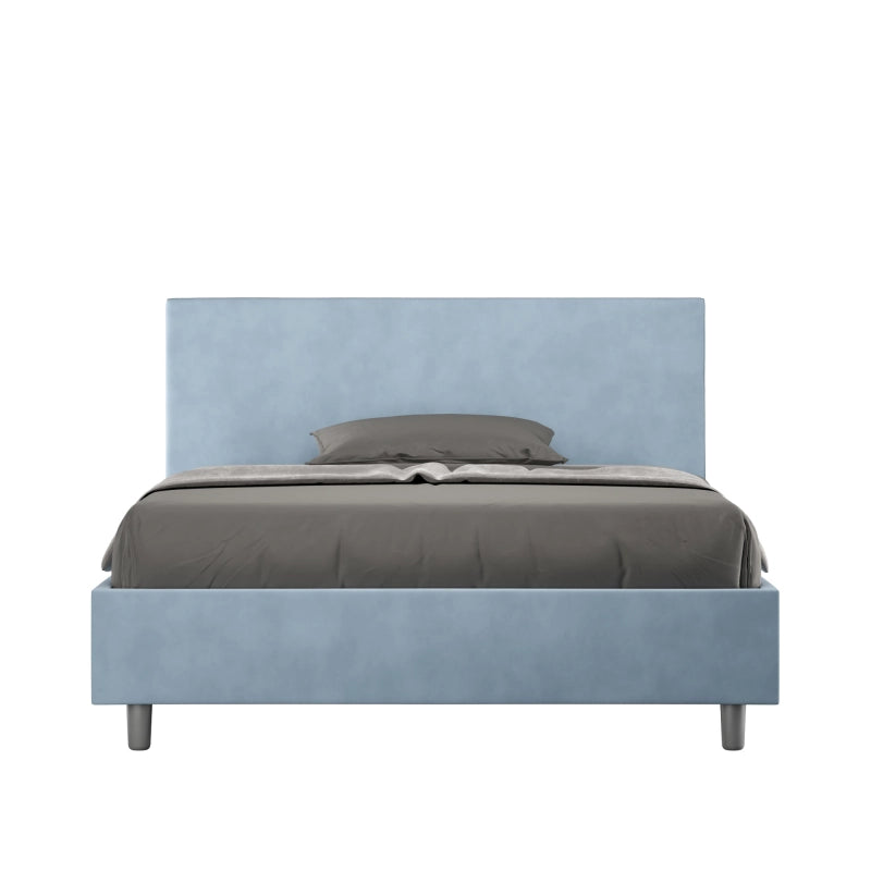 Letto imbottito Matrimoniale francese 140x190 cm Adele - Con rete,Microfibra,Azzurro