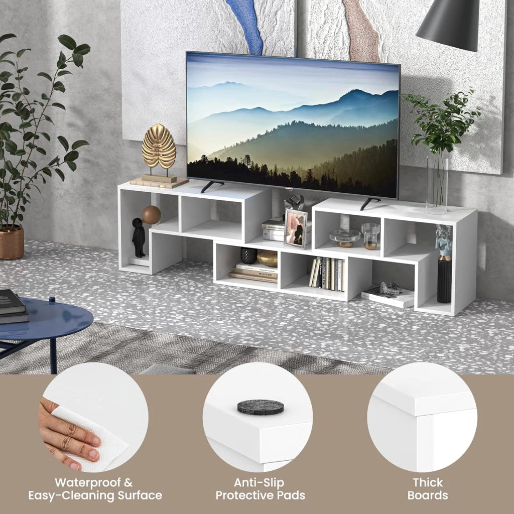 Mobile TV con Ripiani Aperti, Supporto per TV Moderno Fino a 65 Pollici, Ideale per Soggiorno,Camera, 2 Colori,134-180x30x43 cm (Bianco)