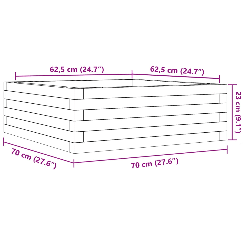 Fioriera da Giardino Bianca 70x70x23 cm Legno Massello di Pino 847194