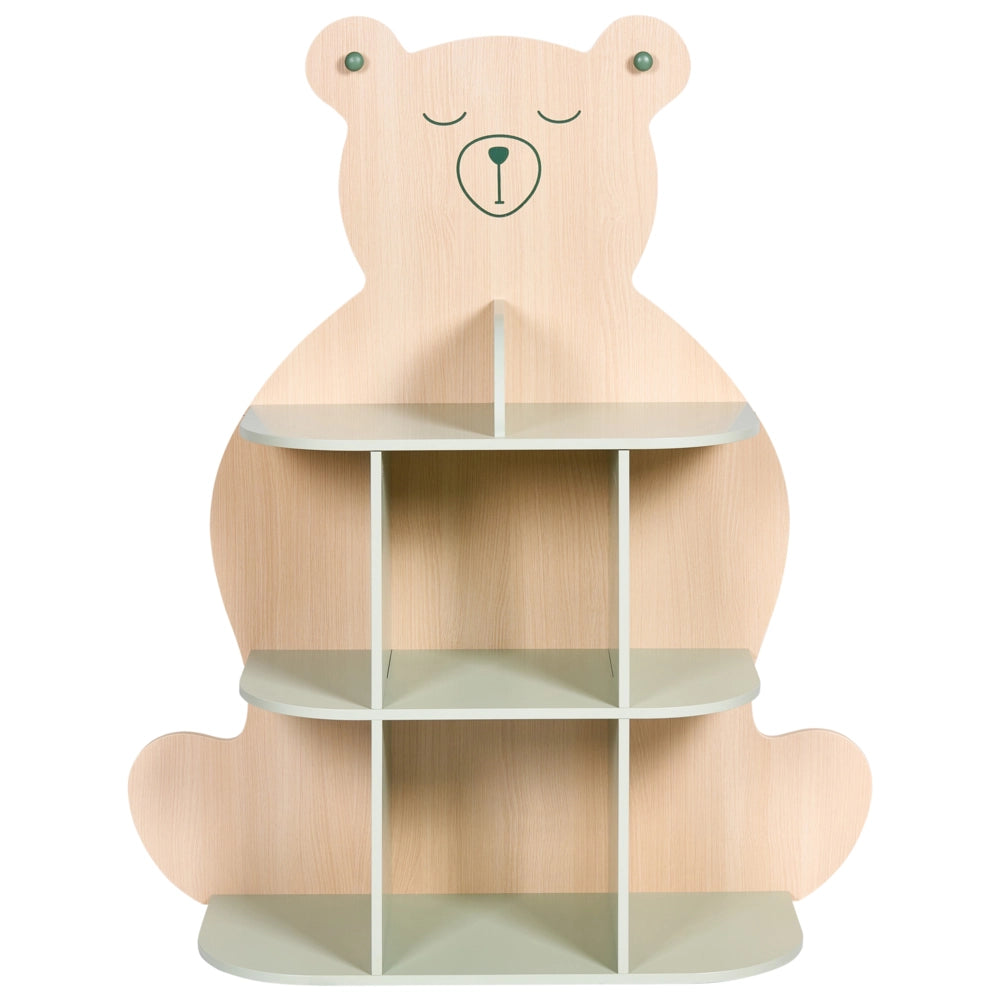 Libreria per bambini in MDF marrone chiaro/verde a forma di orsetto a 3 ripiani per giocattoli e libri