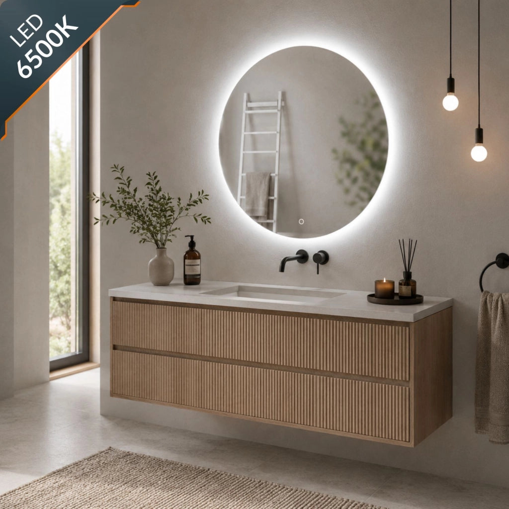 Specchio tondo retroilluminato led elegante per bagno *** misura Ø90, tonalità dimmerabile 2700-4500-6500k, confezi...