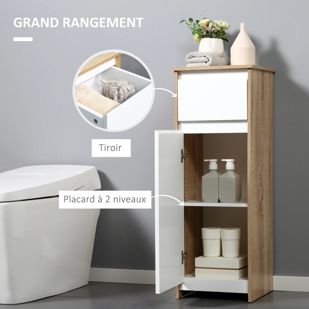 Armadio da bagno con cassetto e ripiano ¨C zephmum ¨C 32,6x30x90 cm bianco legno