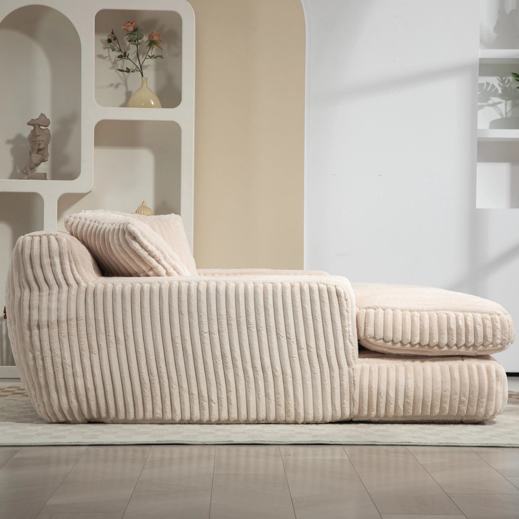 Chaise Longue Interna 1 Posto con 3 Cuscini; Divano da Pavimento Ergonomico Comfort; in Velluto a Coste Beige