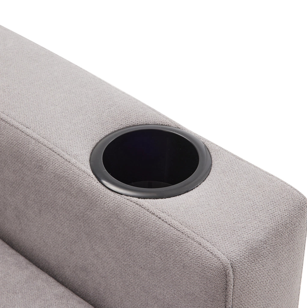 Divano con chaise longue 175x129x90 cm con contenitore e portabicchieri in cotone e lino grigio chiaro