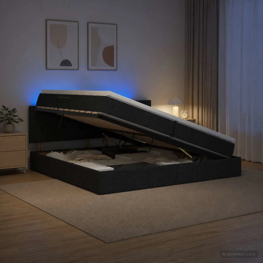 Letto con contenitore LED e materasso Nero 200 x 200 cm Tessuto 3459086