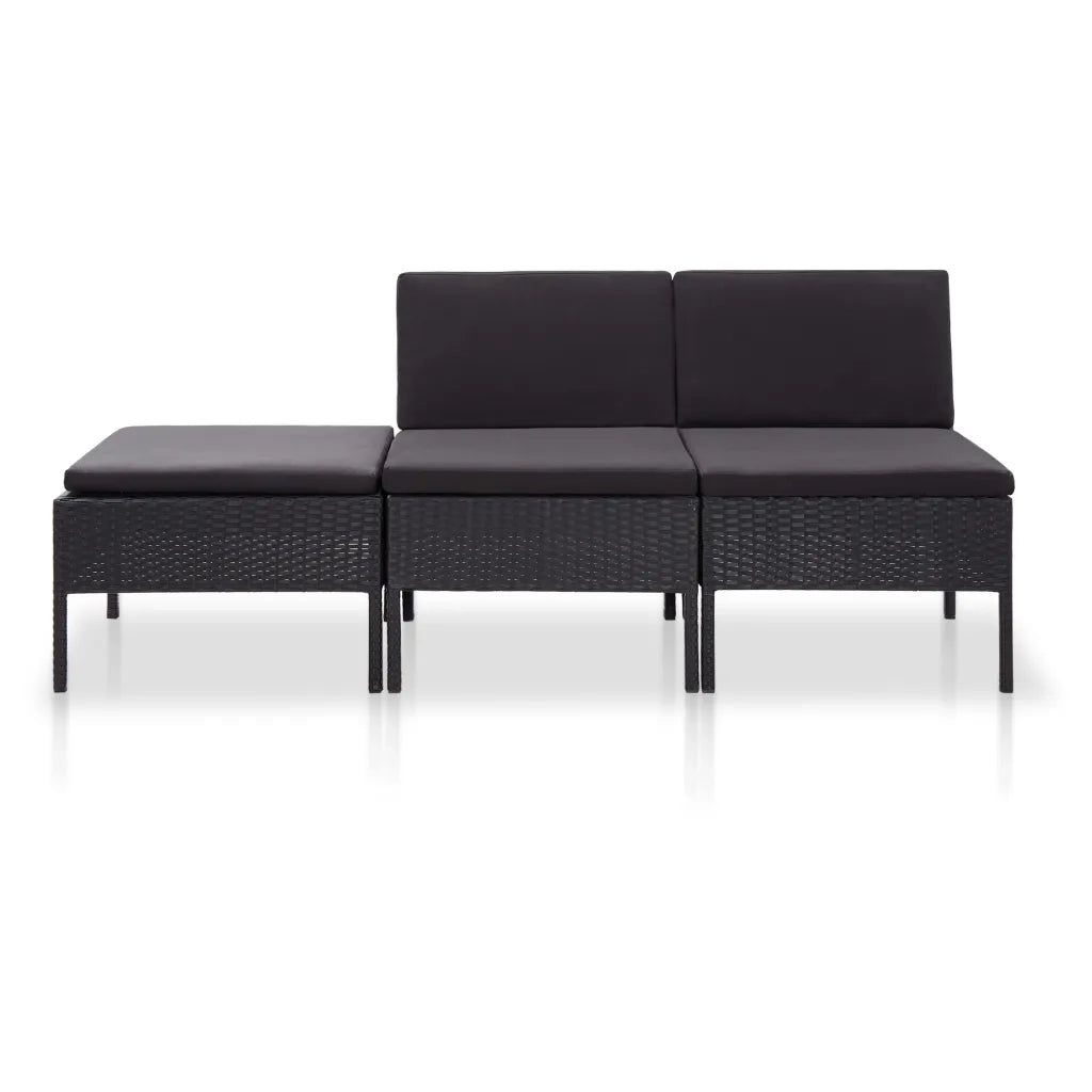 Set Divani da Giardino 3 pz con Cuscini in Polyrattan Nero cod mxl 35057
