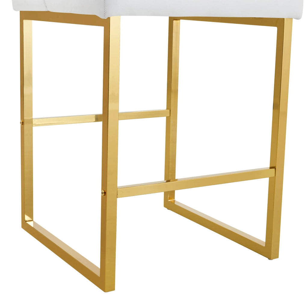 Sgabello da bar 61x60.5x54 cm con seduta imbottita e struttura in metallo; bianco e oro