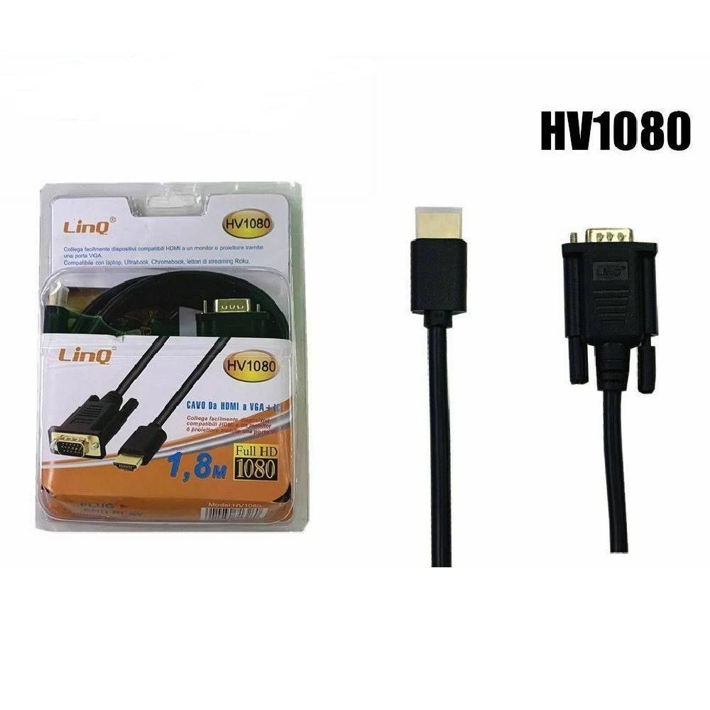 Trade Shop - Cavo Prolunga Adattatore Da Hdmi A Vga + Ic 1080p 1,8 Metri Linq Hv1080 -