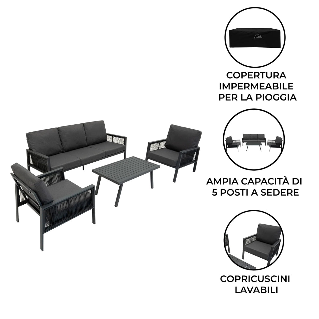 Set Mobili da Esterno 4 Pezzi in Alluminio Divano Tavolino Poltrone Grigio Antracite
