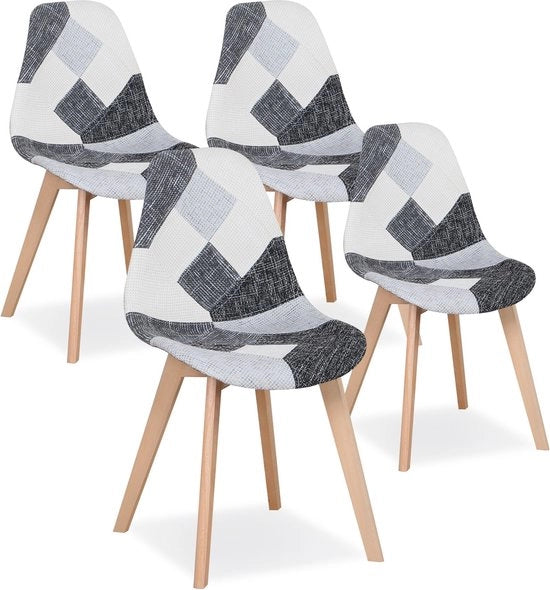Set di Sedie a Guscio da 4 - Sedie a Guscio, Sedute a Guscio, Sedie da Pranzo - Comode, Stilose - Legno & Tessuto - Grigio/Nero/Bianco