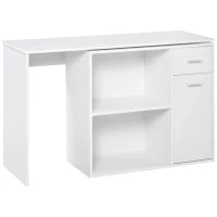 Scrivania Angolare con Libreria Scaffale in Legno Bianco, Tavolo da Pranzo con Rotazione a 360°, 173x39.8x74 cm
