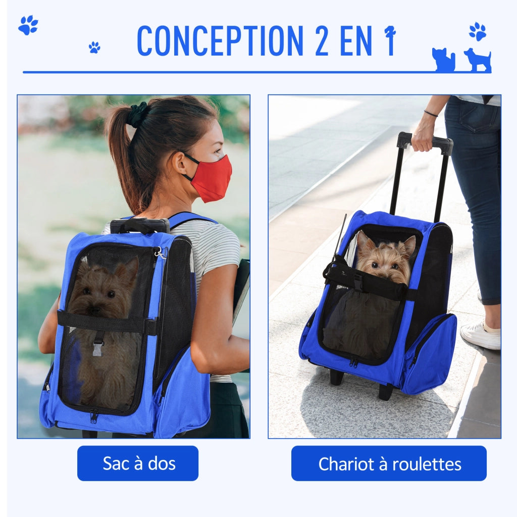 Carrello Trasporto per Cane 2 in 1 ¨C Zephmum ¨C Blu 42x25x55 cm