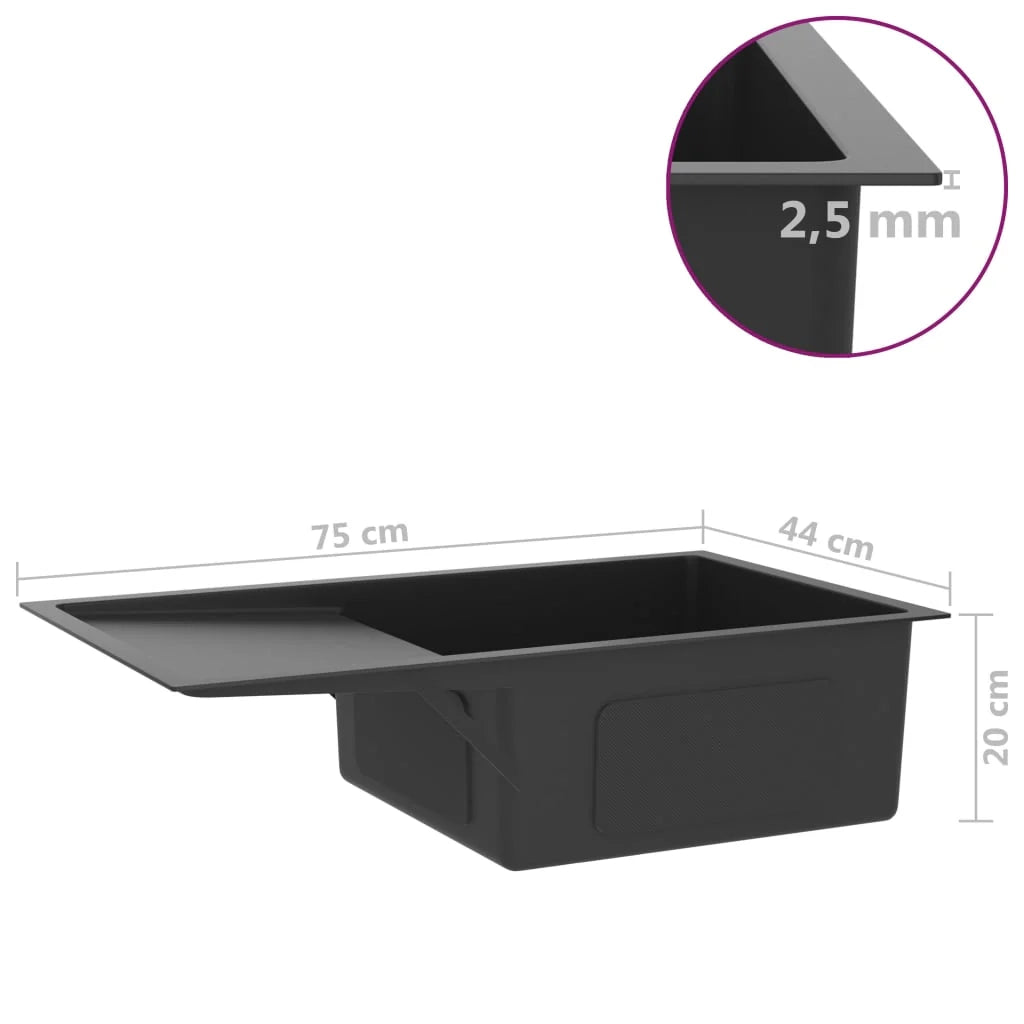 Lavello da cucina fatto a mano lavabo da interno installazione in cucina 75 x 44 cm acciaio inox nero 02_0002470