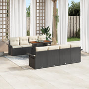 Set Divano da Giardino 9 Pezzi con Cuscini Vimini Sintetico Nero Acacia
