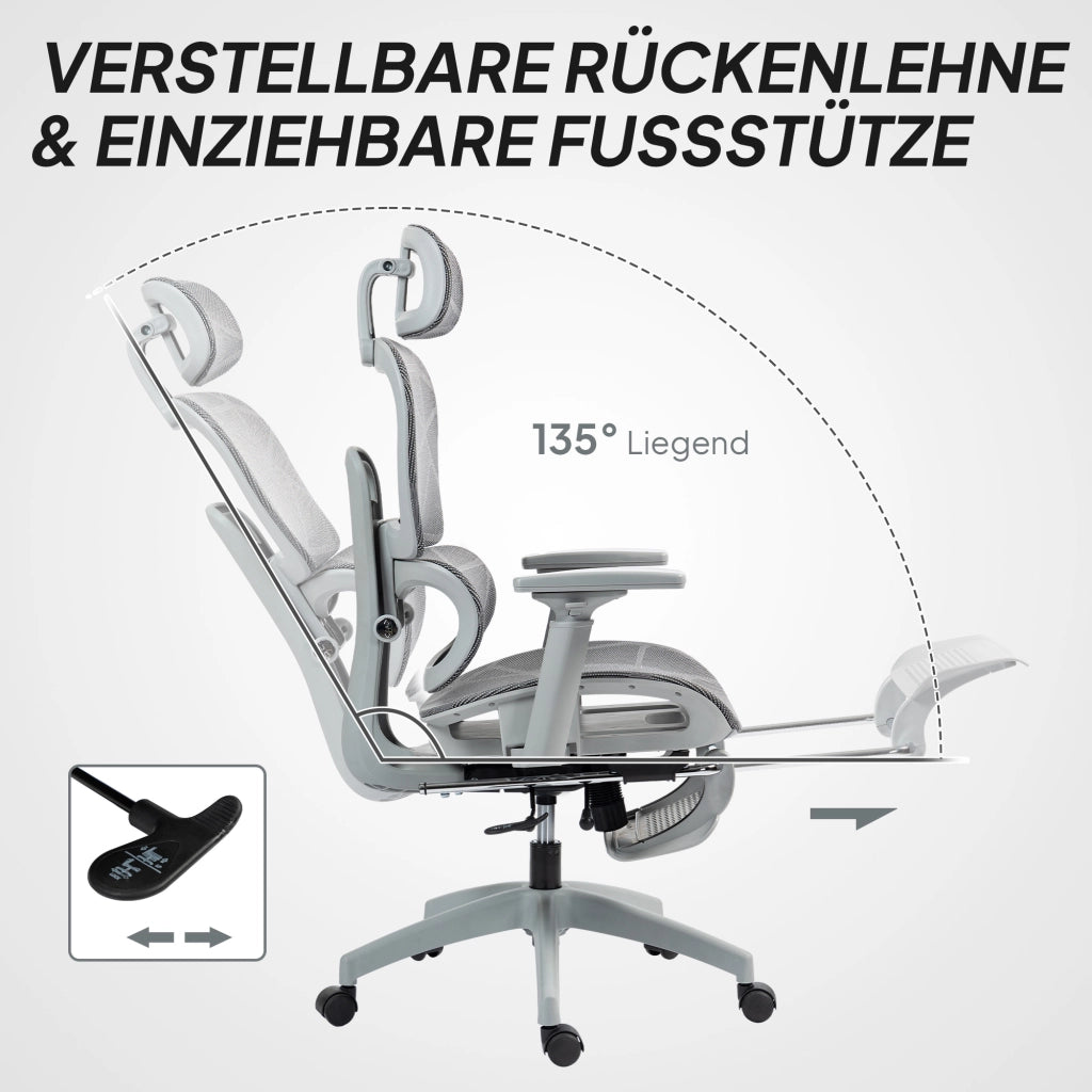 Sedia da Ufficio Ergonomic ¨C Zephmum ¨C Grigio Tessuto Rete