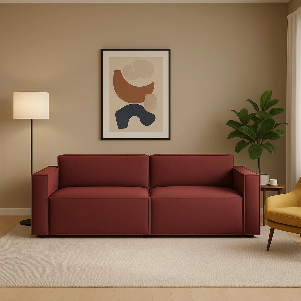 Divano fisso Lepidolite, Divano componibile a 2 posti lineare, Made in Italy, SofÒ  moderno da soggiorno in tessuto, Cm 220x95h70, Rosso