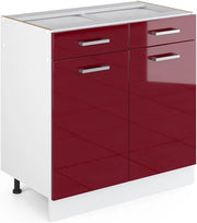 Mobiletto base per cucina R-Line, Rosso lucido, 80 cm senza piano di lavoro, per la libera combinazione all'interno di sistemi cucina modulari