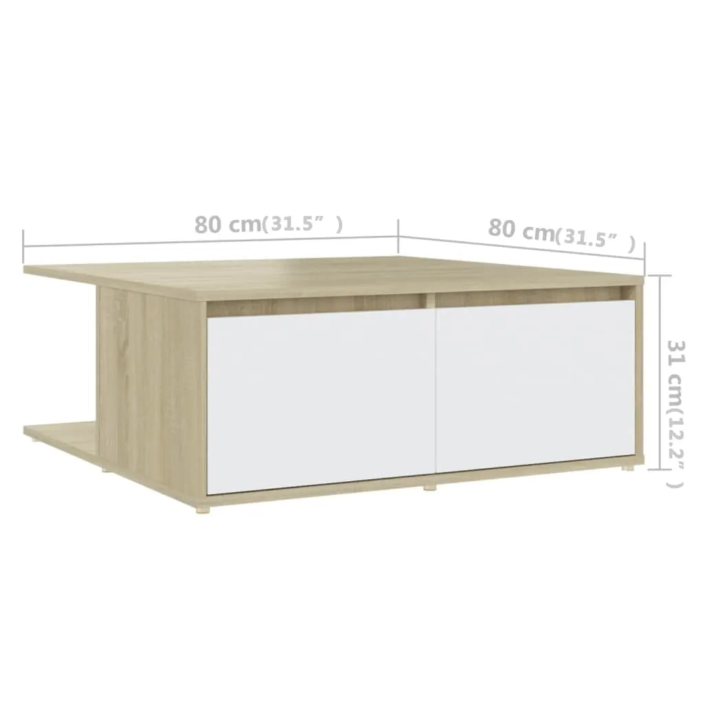 Tavolino Salotto Bianco e Rovere Sonoma 80x80x31cm Multistrato 806881