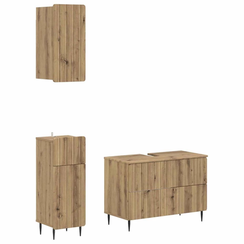 Set di armadietti da bagno in 3 pezzi ZWOLLE Rovere Artigianale 3417764