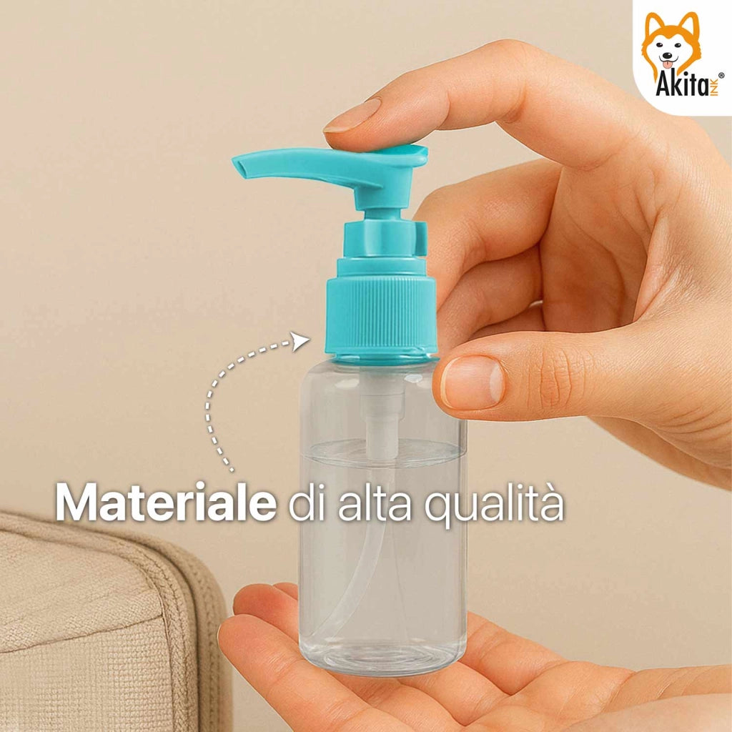 Akitaink Set Flaconi da Viaggio 4 Pz con Borsa Celeste 100 ml
