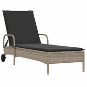 Lettino Prendisole | Sdraio da giardino | Lettino da sole con Ruote e Cuscino Polyrattan Grigio Chiaro