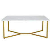 Tavolino moderno 107 x 60 x 45,5 cm con gambe in metallo dorato e piedini regolabili in MDF bianco 20_0021082