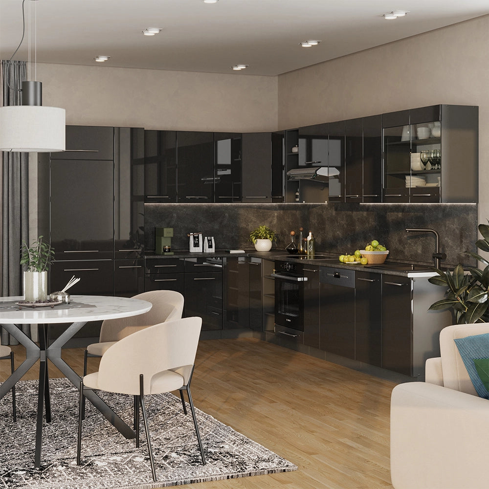 Cucina angolare completa Fame-Line Antracite lucido/Antracite 347 x 60 cm, PL Antracite Vicco