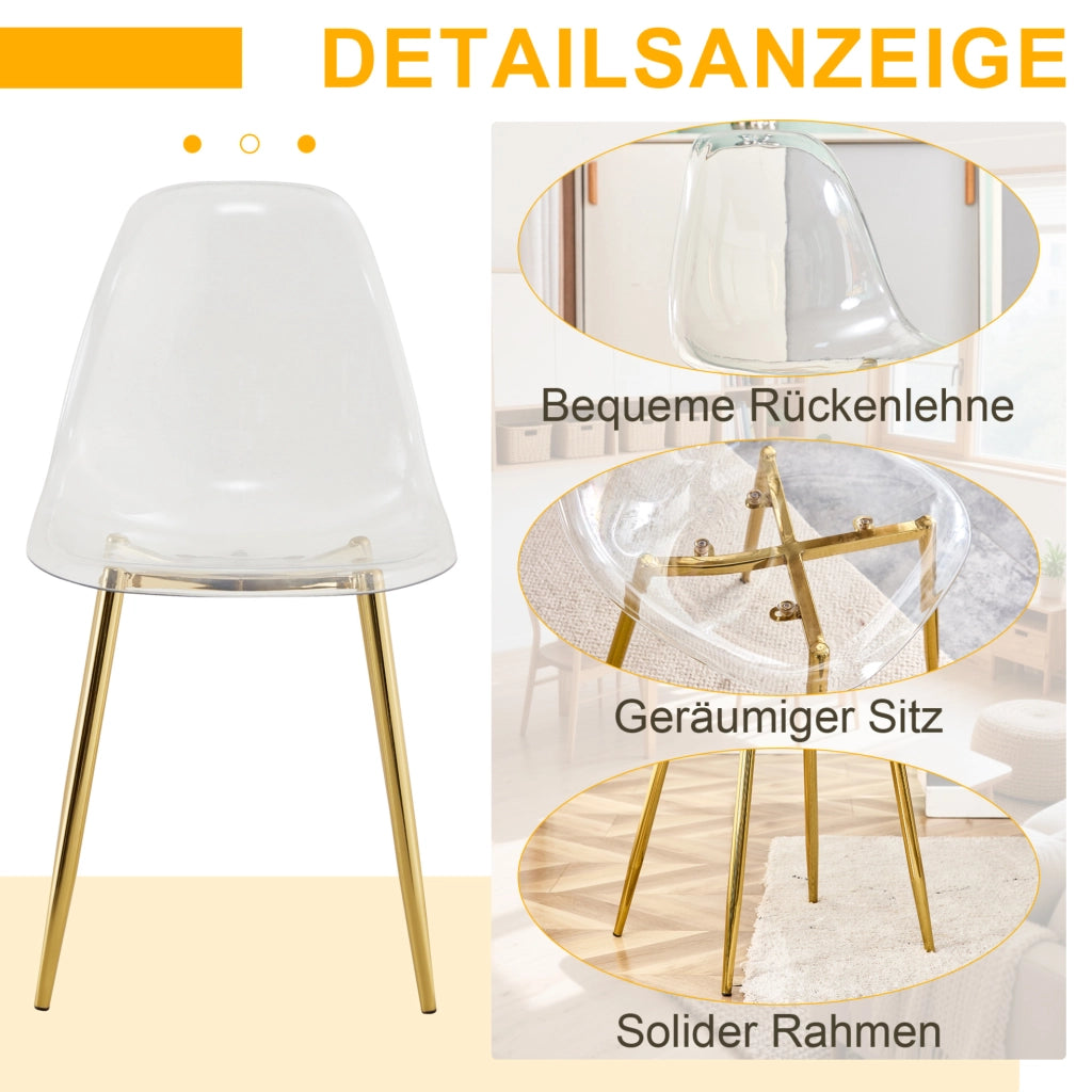 Set 4 sedie da pranzo trasparenti con gambe in metallo oro; 83 cm; plastica e metallo