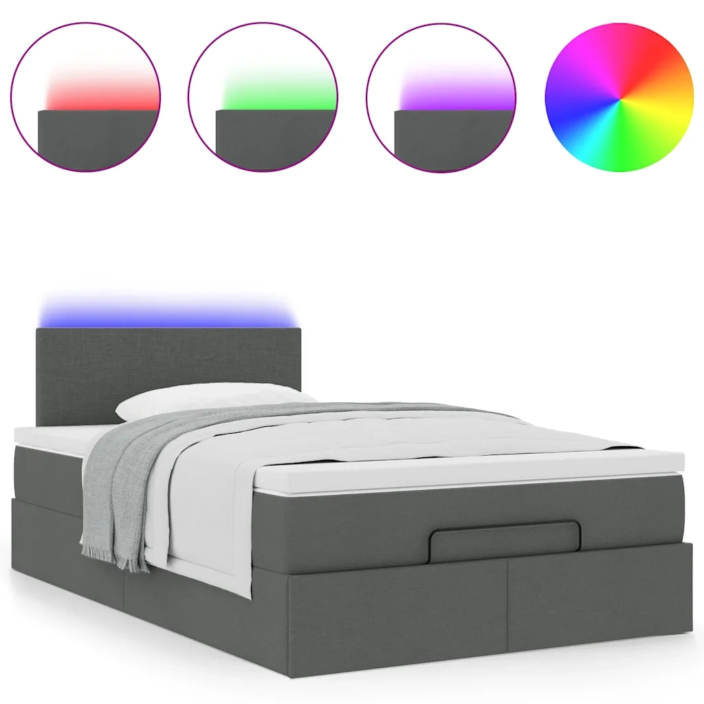 vidaXL Pouf Letto con Materasso e LED Grigio Scuro 120x200 cm Tessuto