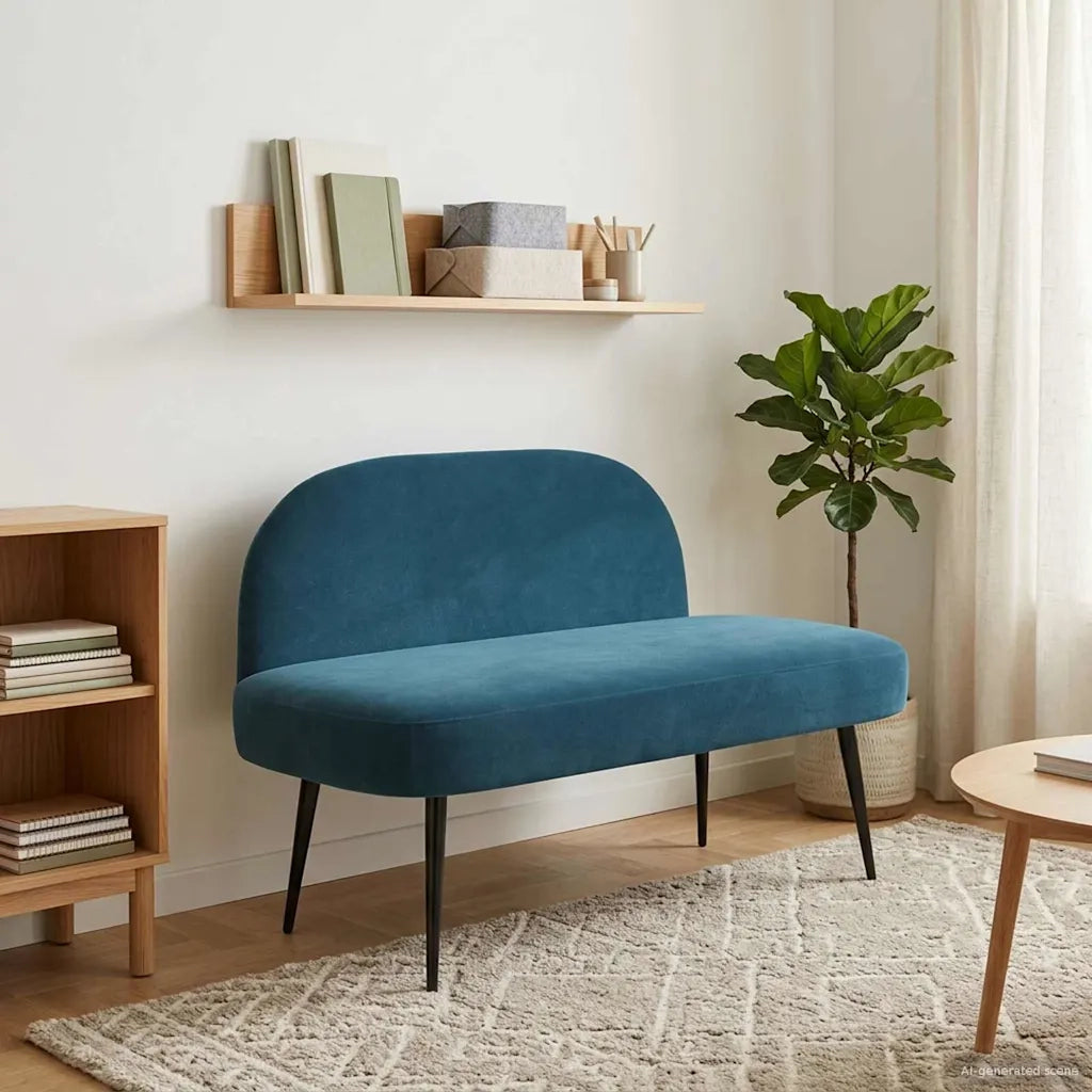 Panchina imbottita con schienale Blu 110 x 60 x 76 cm Velluto