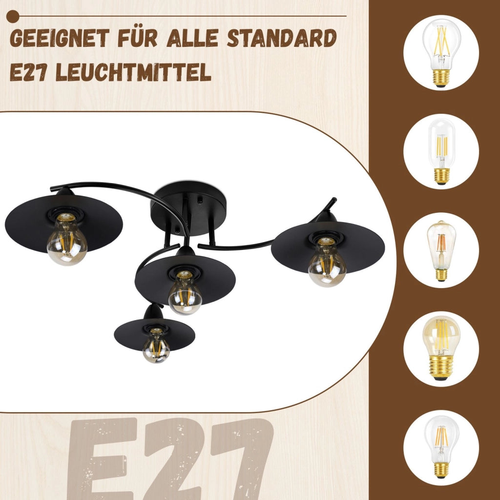 ZMH Lampada da soffitto stile industriale retrò nero E27 per corridoio camera letto sala pranzo soggiorno interno