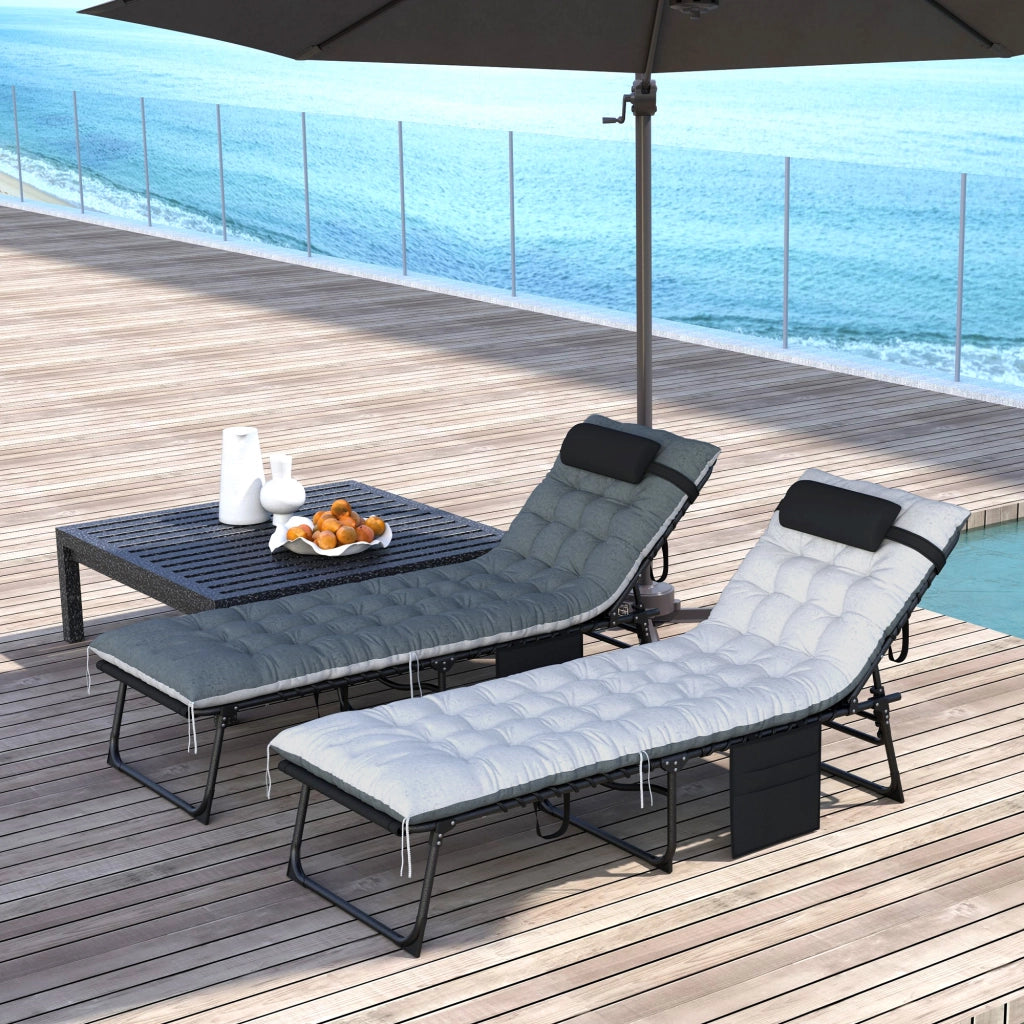 Lettino prendisole pieghevole e regolabile con cuscino ¨C zephmum ¨C grigio 60x190x31cm