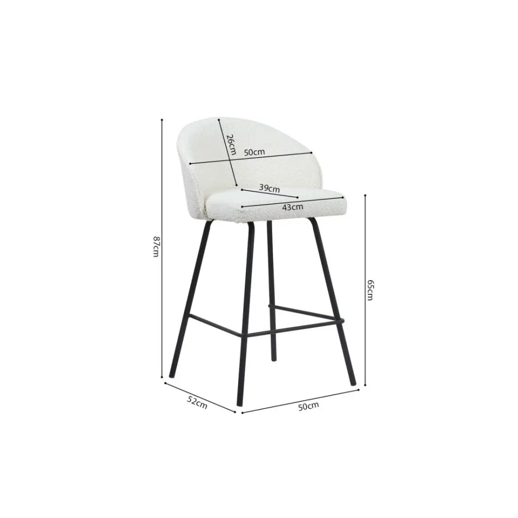 Sedia da banco 'Juni' in Bouclé Bianco, dimensioni: H87 x L52 x P51 cm.