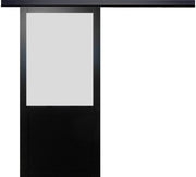 Porta Scorrevole Athena Vetro Nero H204 x L73 + Binario in Alluminio Fascia Nera