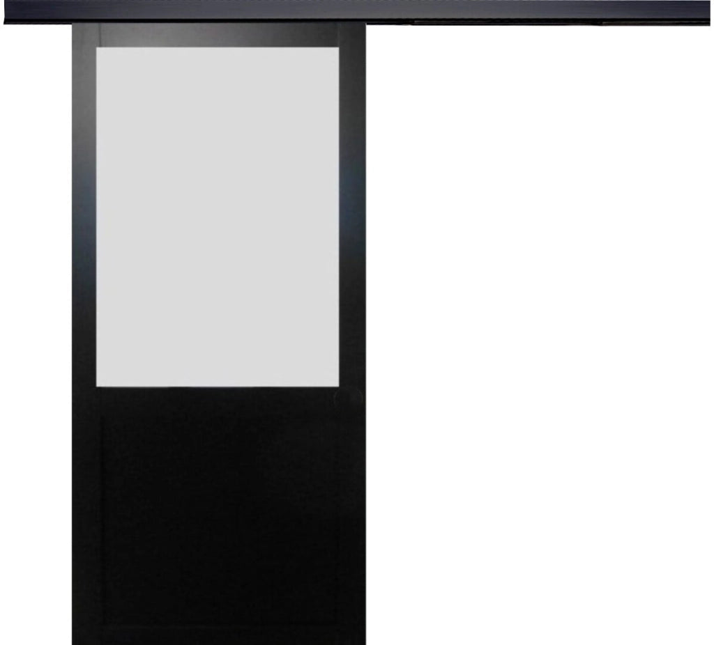 Porta Scorrevole Athena Vetro Nero H204 x L73 + Binario in Alluminio Fascia Nera