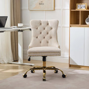 Sedia da Ufficio Velluto Trapuntata ¨C Xylo ¨C Beige, Base Metallo Dorato, Girevole